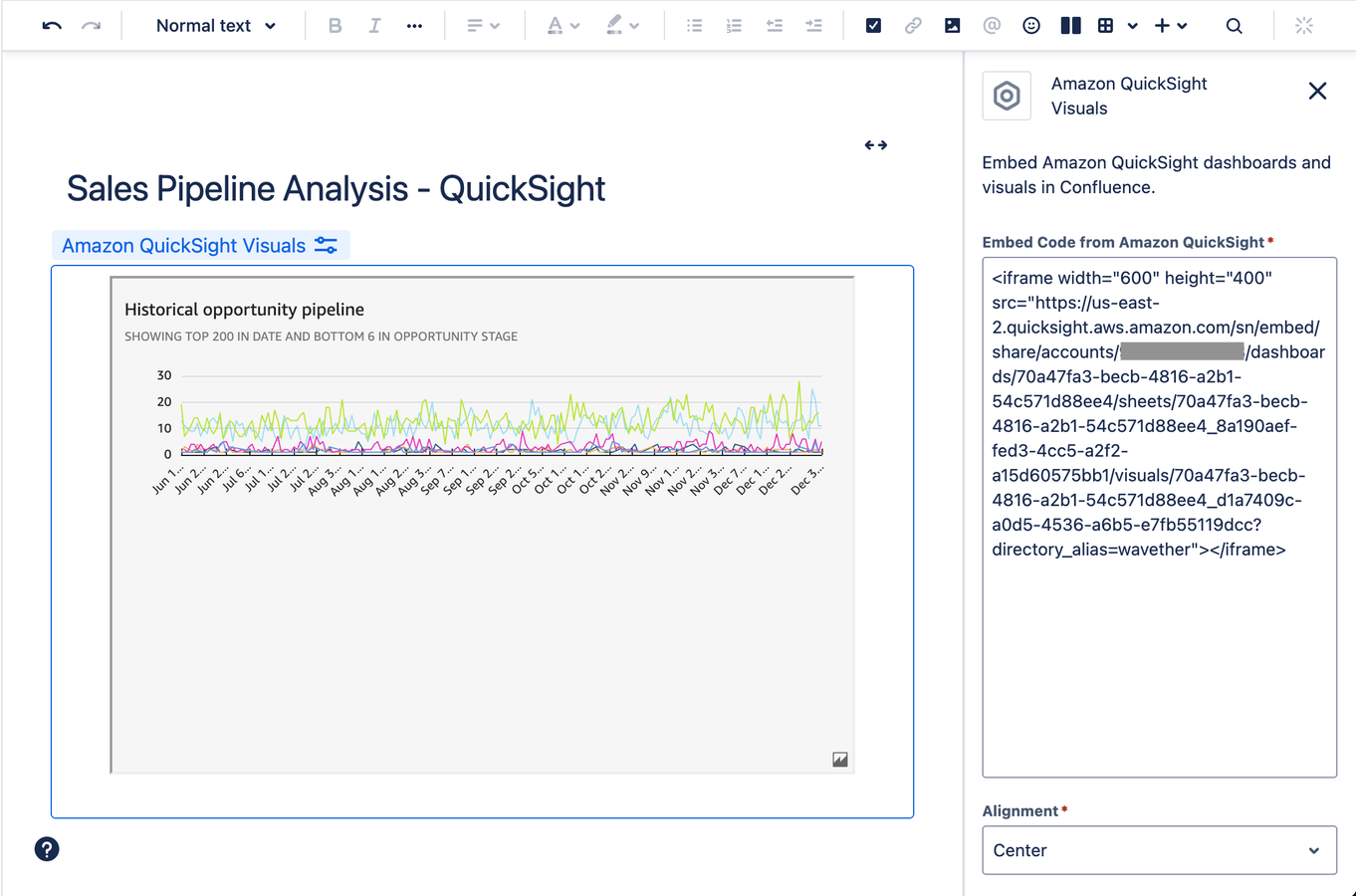 Copy QuickSight Embed Code into Configuration