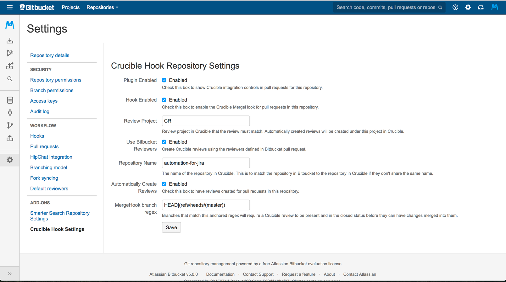 Repository settings for the plugin