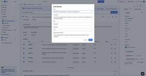 Edit Subtask modal where teams update title, role, estimate, and implementation details to align generated tasks with delivery standards