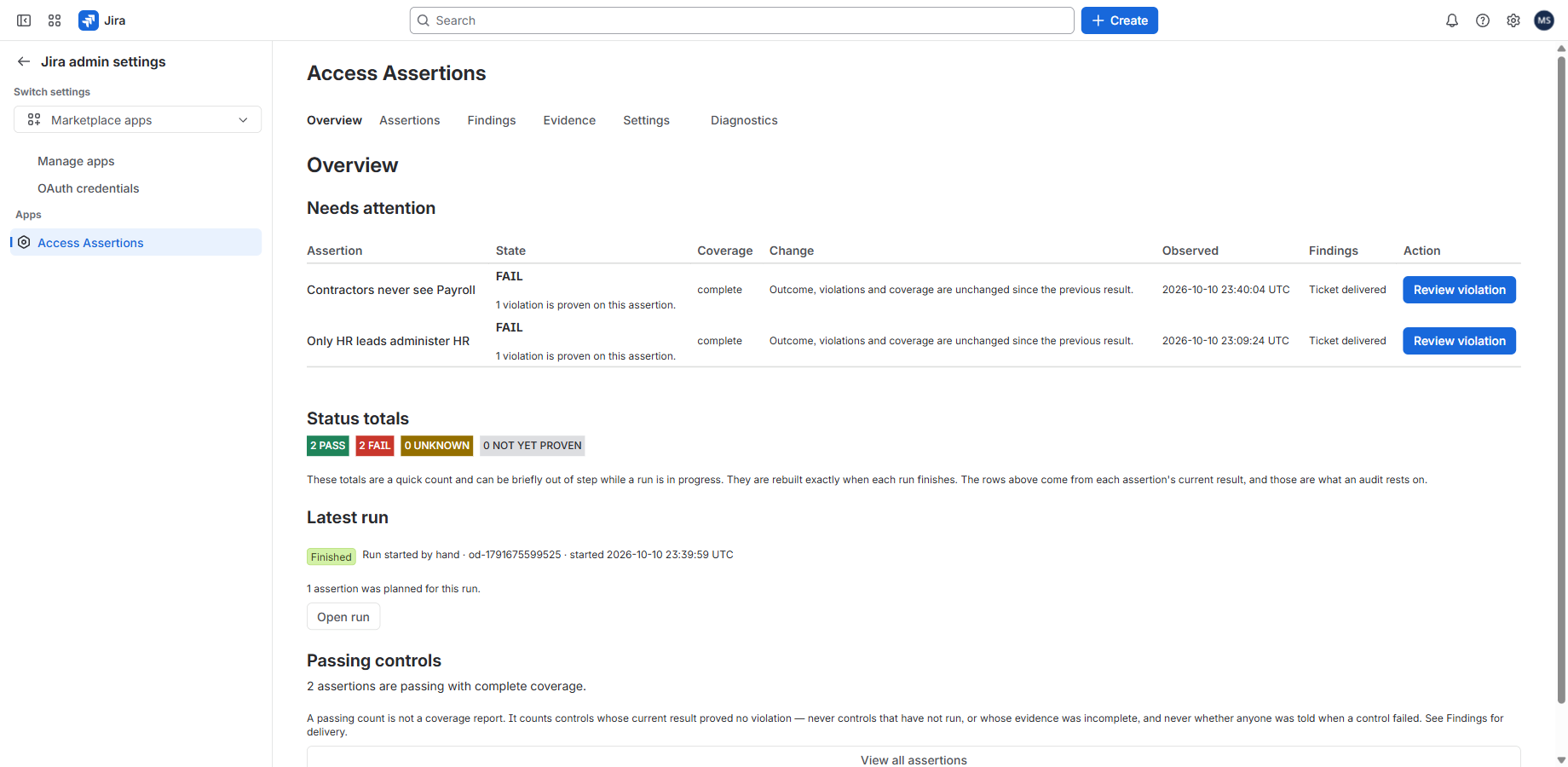 Everything that needs attention, with each rule's state, coverage and when it was last checked.
