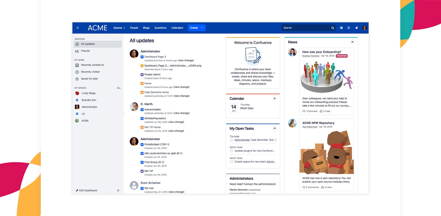 Lively Themes showcases a fully customizable Confluence dashboard with real-time updates, quick access to key features, and enhanced team communication, boosting productivity.