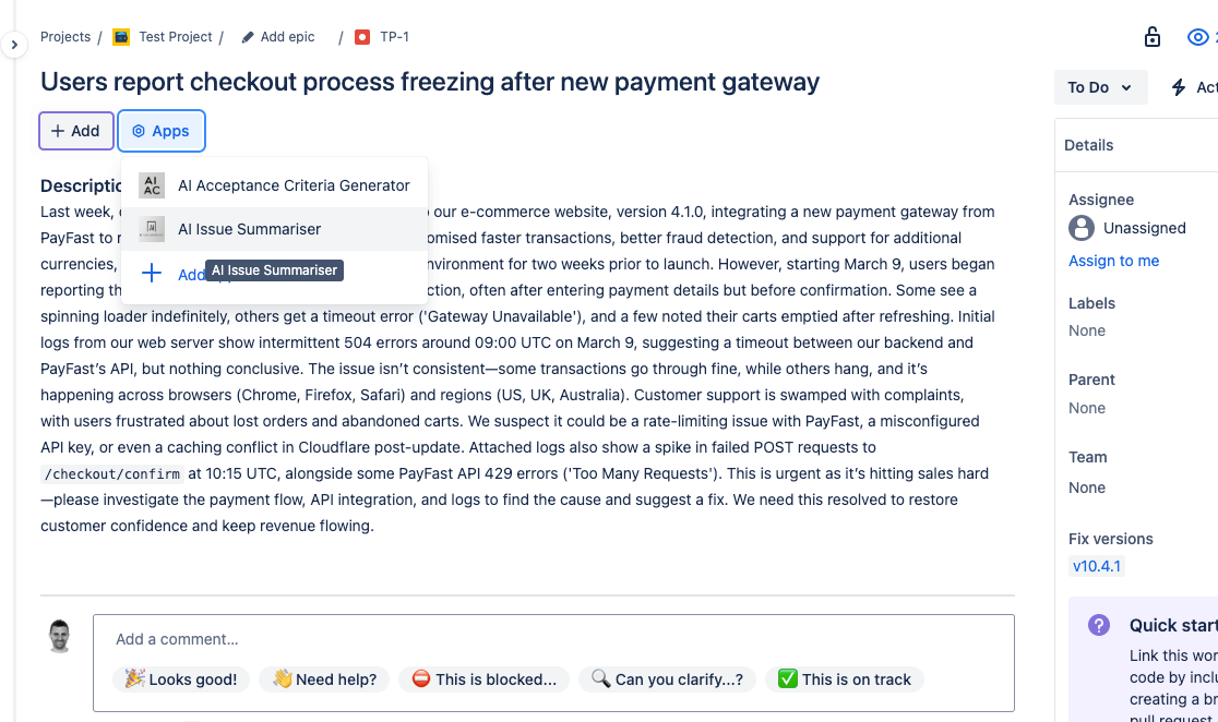 Access AI Issue Summariser In Jira or JSM