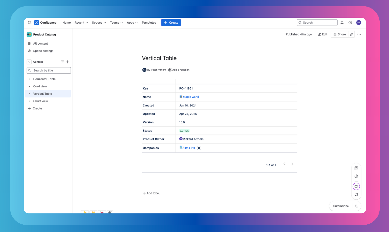 Asset Table Vertical