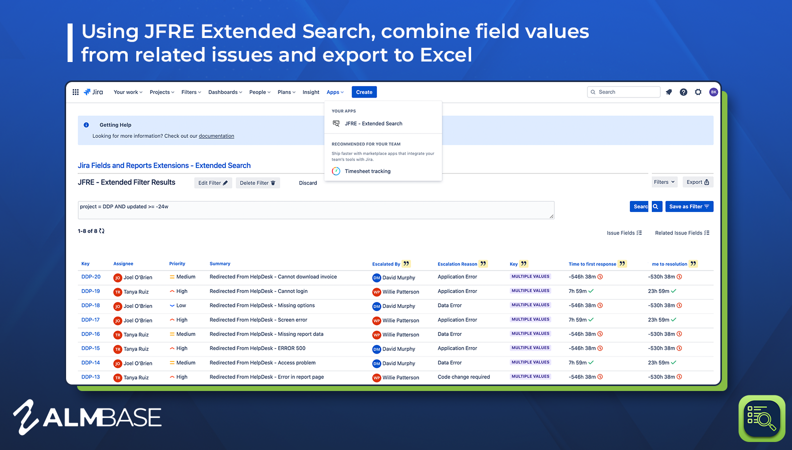 Get related issue field values in a single report