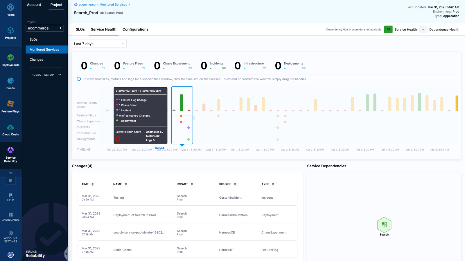 Change impact analysis immediately tells you what's causing SLO violations