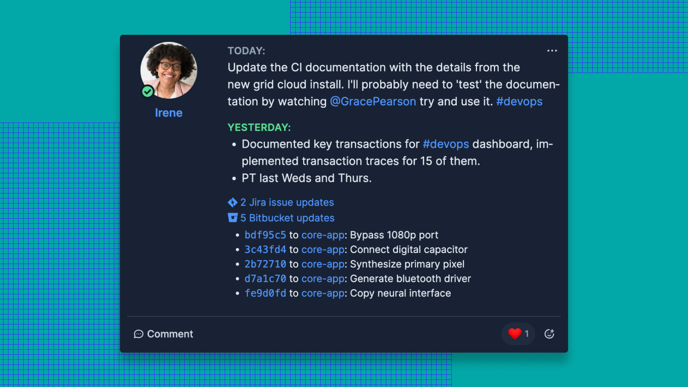 A check-in with activity from Bitbucket