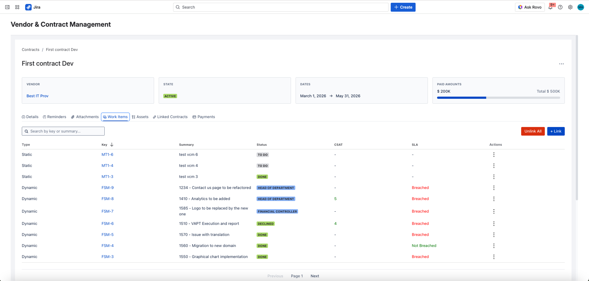 Seamlessly connect your team's daily Jira tasks and issues straight to the relevant contract using static links or JQL.