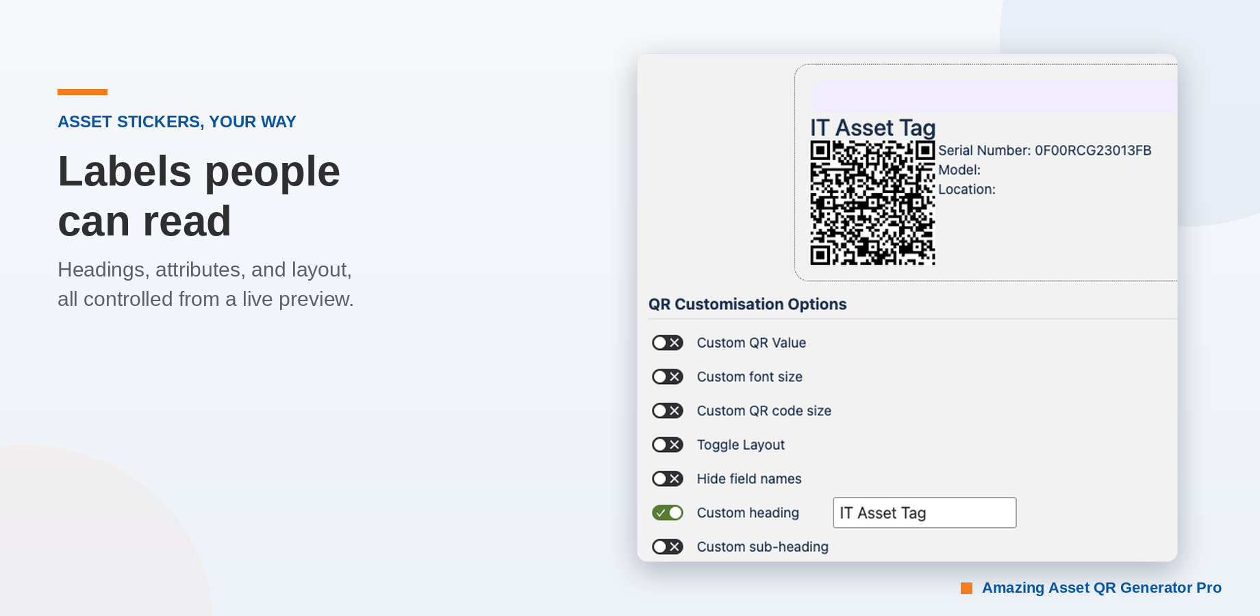 Control asset sticker layout with save & load