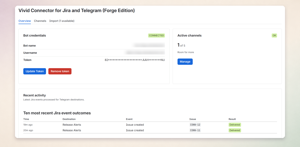 Monitor recent Jira event deliveries from the app overview and quickly confirm which Telegram destination received each notification.