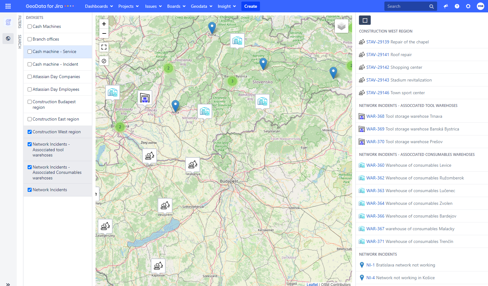 Display Locations on Maps: View all pinned locations on the issue detail screen. Utilize the map board to visualize locations from all Jira issues.