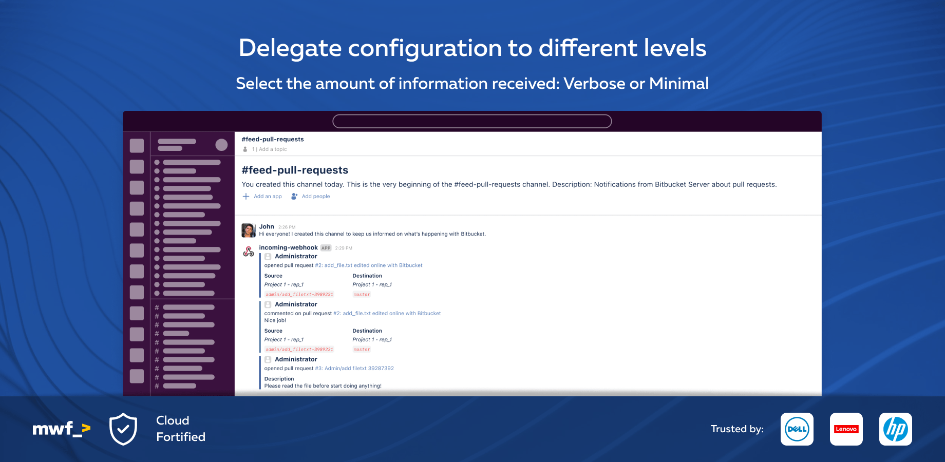 You can configure to have minimal, compact and verbose Slack notifications messages from Bitbucket.