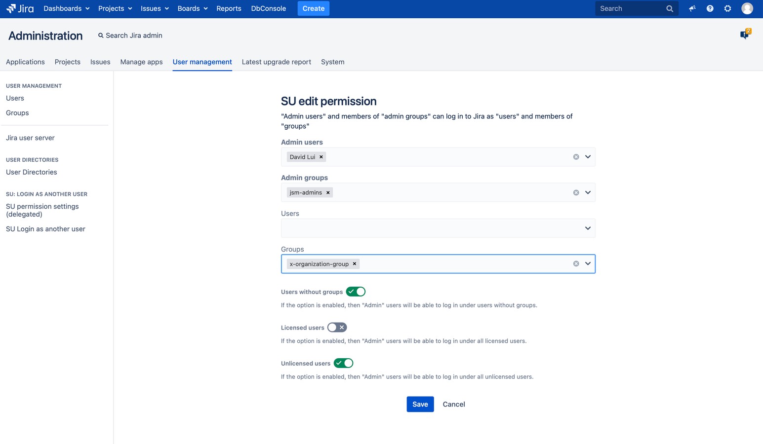 Empower specific users with 'Delegating Switch User'. Grant designated individuals or groups the ability to log in as others, ensuring a secure, tailored user-switching environment.