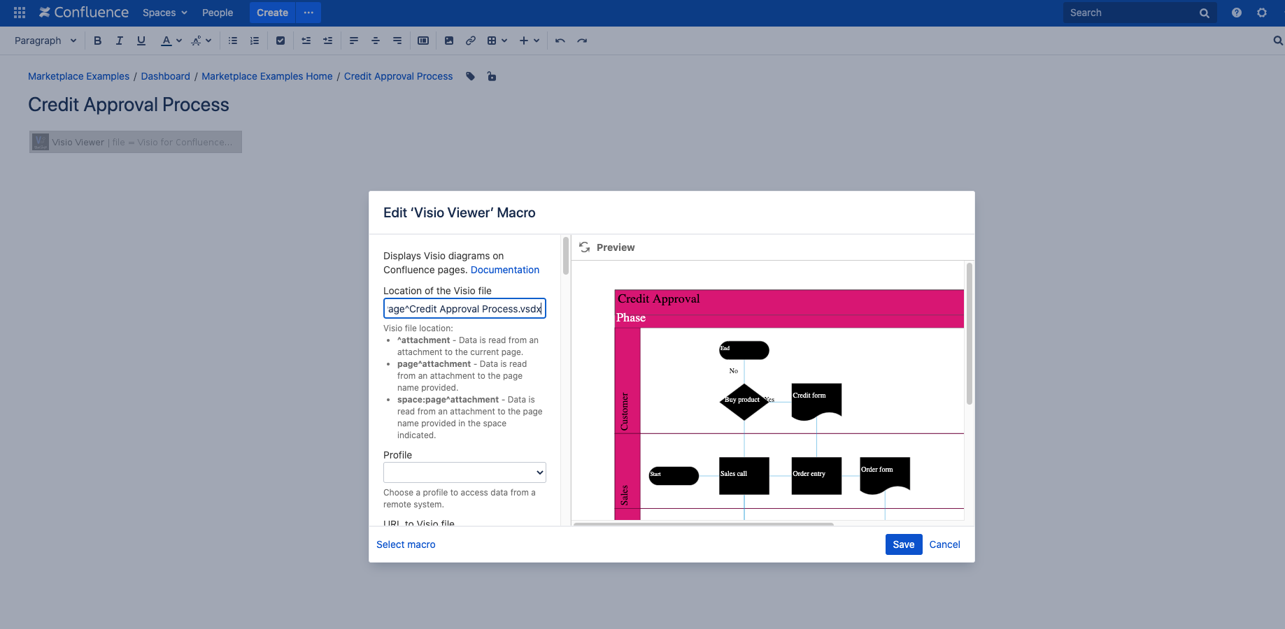 Whether your Visio diagram is attached to your Confluence page, lives on the server, Microsoft OneDrive, or other remote URL, Visio for Confluence makes it easy to bring in and display your diagrams.