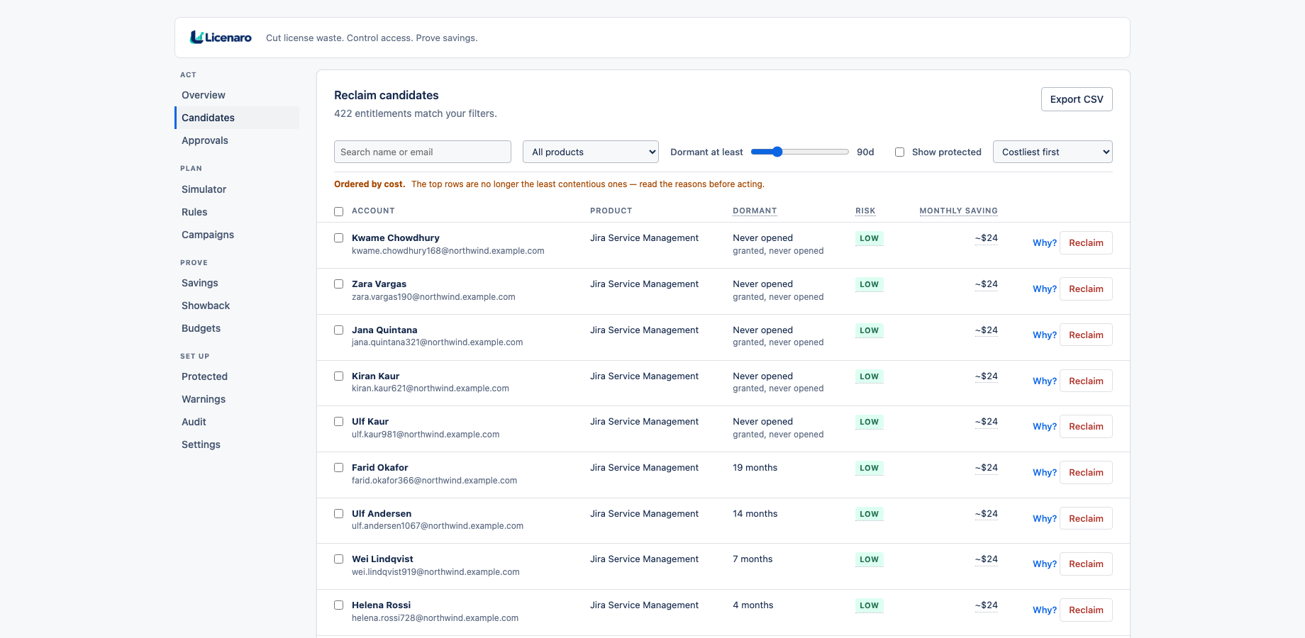 The candidate list, ordered by cost. The app warns that ordering this way puts the most contentious removals at the top.