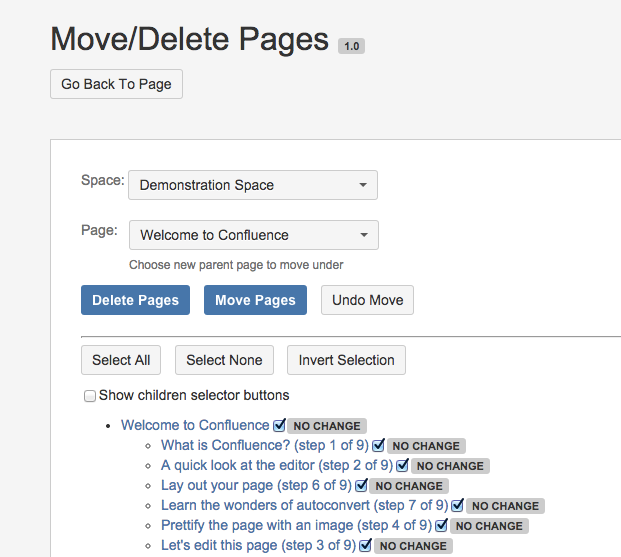 Move or delete multiple pages or attachments with a few clicks