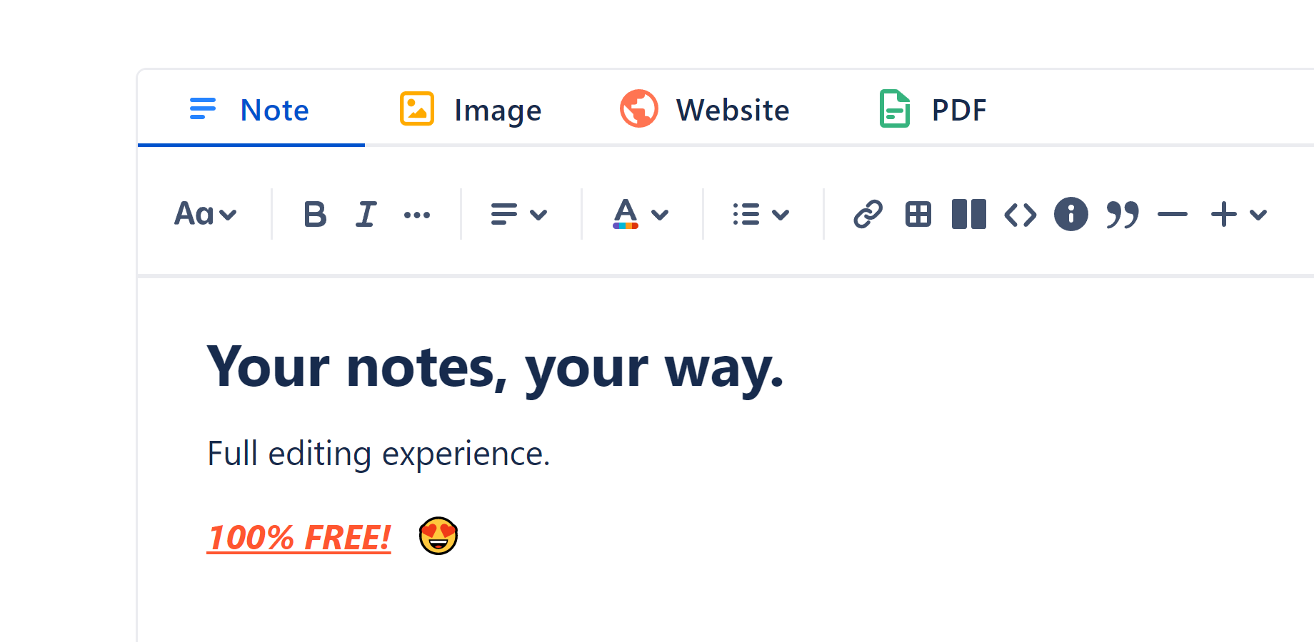 All in one place: notes, links, images + more!