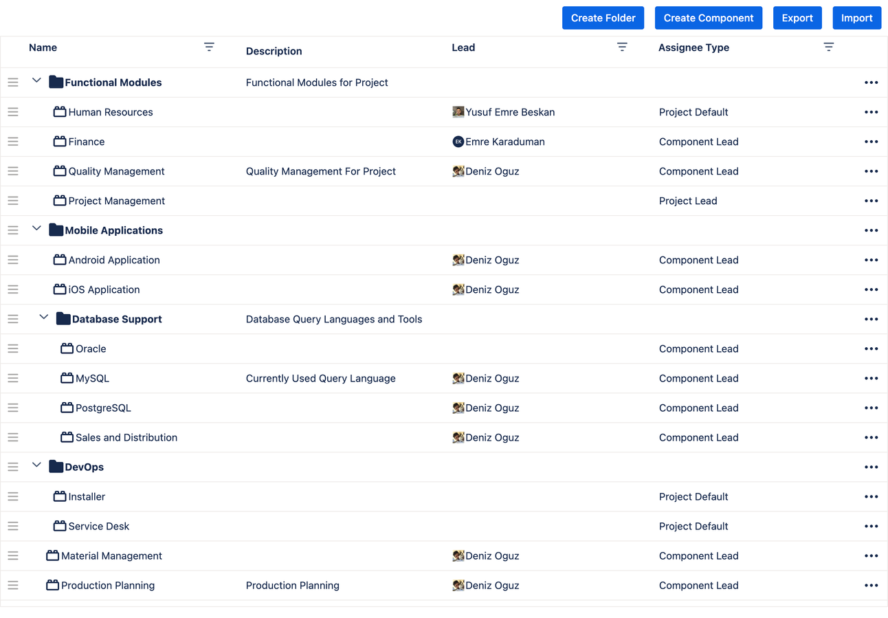 Create a tree of components using project components or folders.