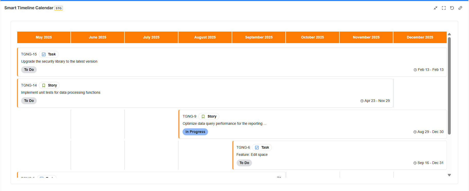 View work items on a Calendar Timeline