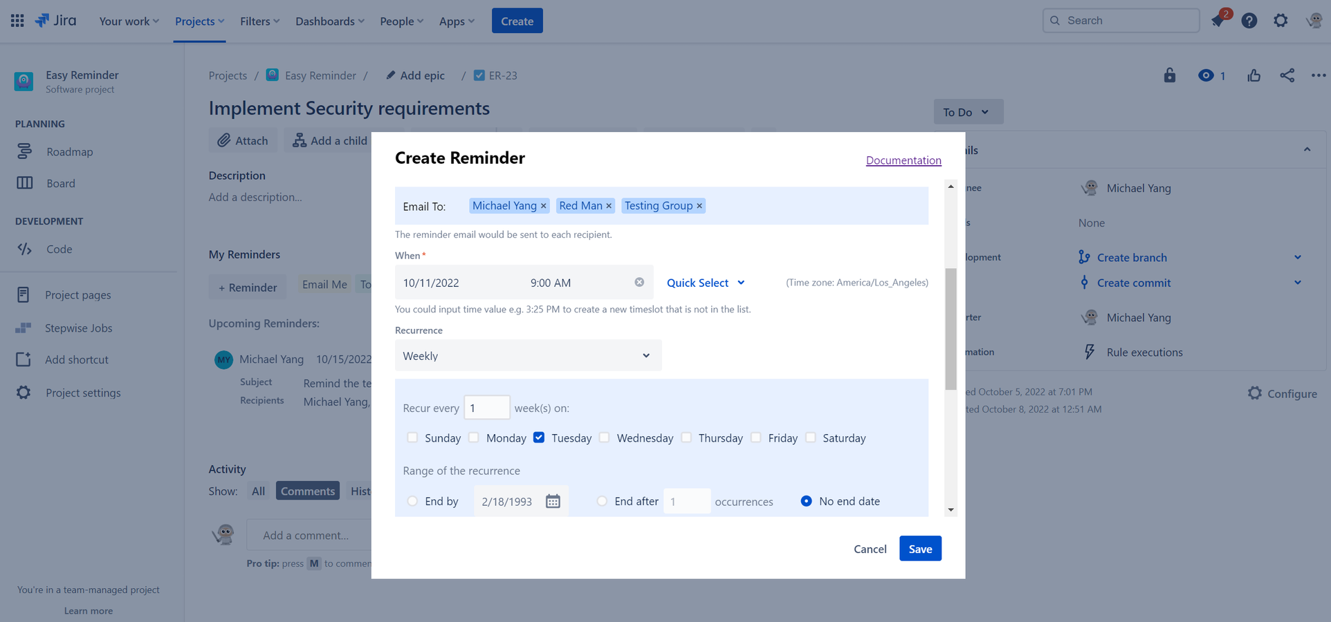 Support multiple recipients and recurrence rules