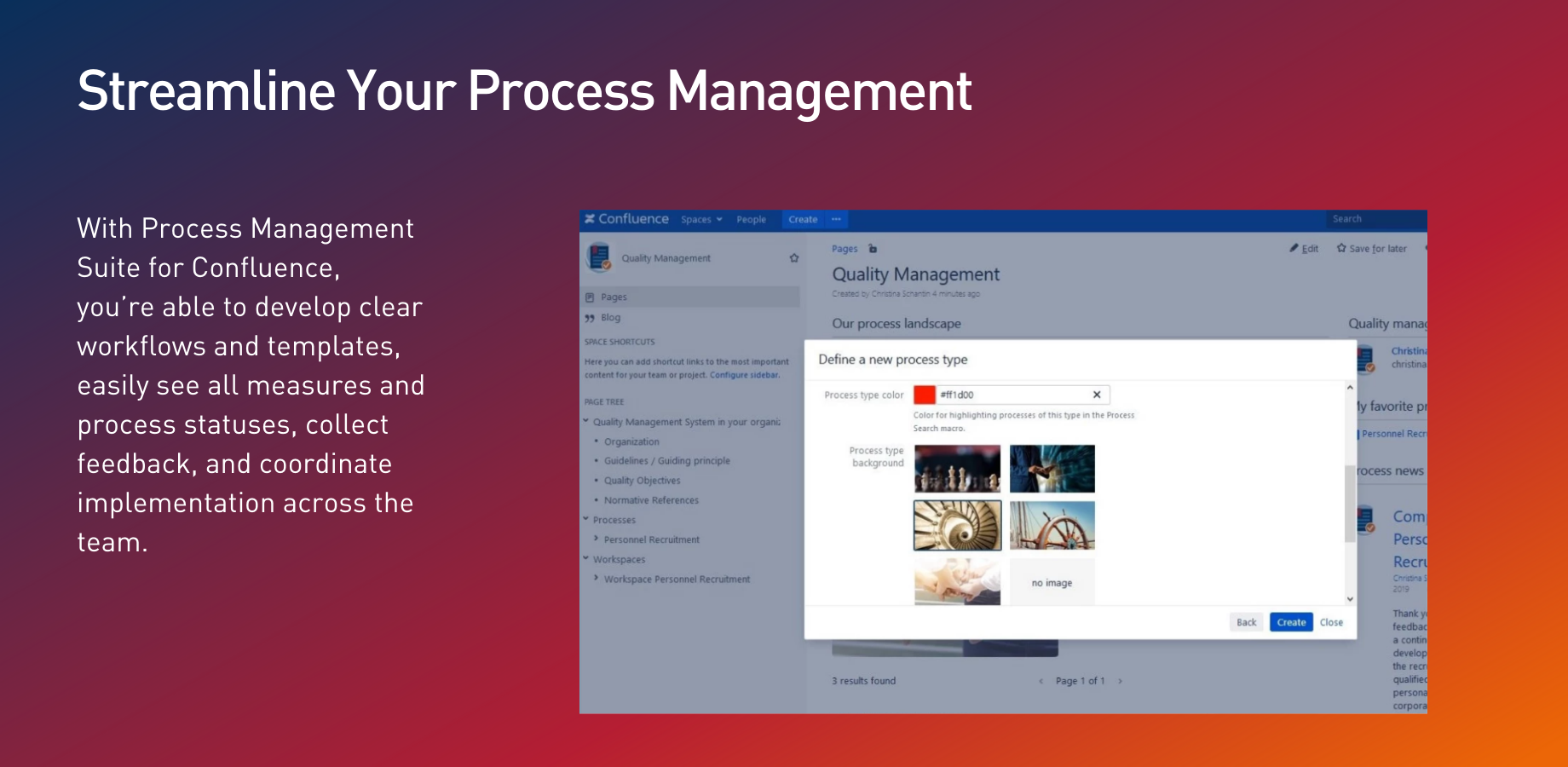 Start directly with blueprints for process types, processes, sub-processes and work spaces.