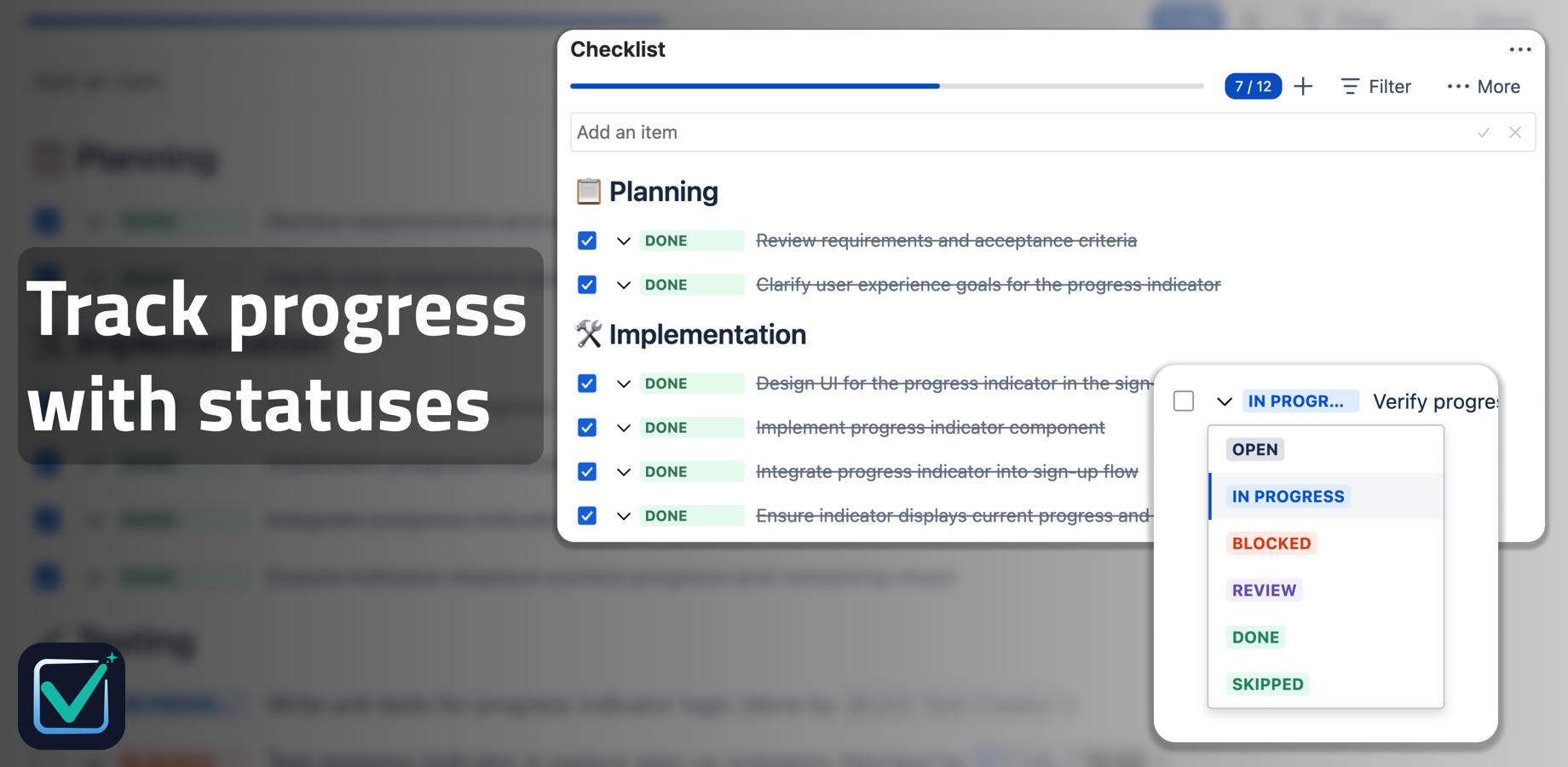 Organize tasks with statuses and rich formatting