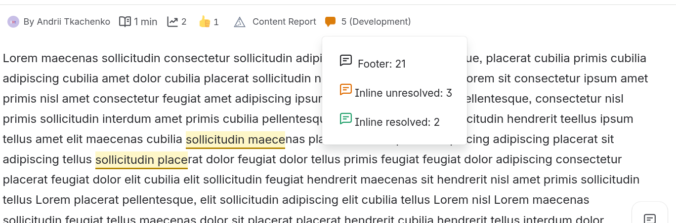 Comments byline menu
