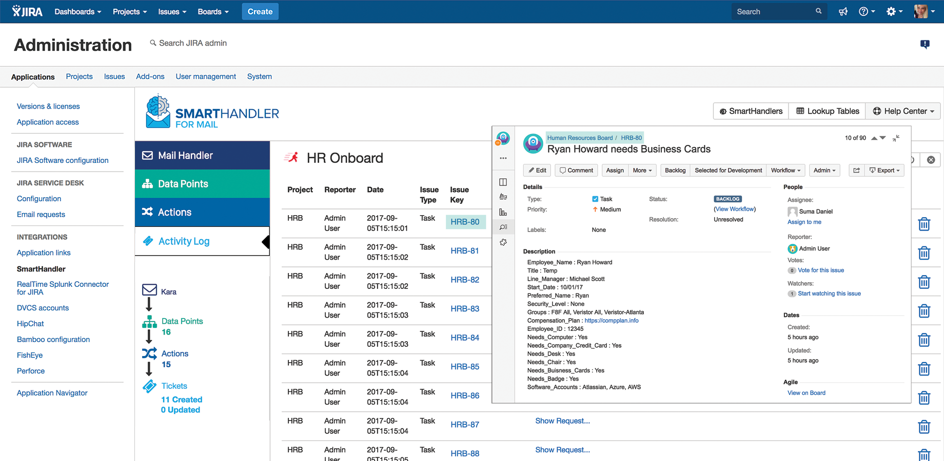 A single email can trigger multiple create/update actions across multiple projects.