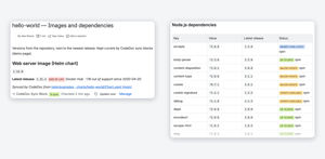 Version check: the newest release and a status next to each version from your files, here the dependencies of a package.json.