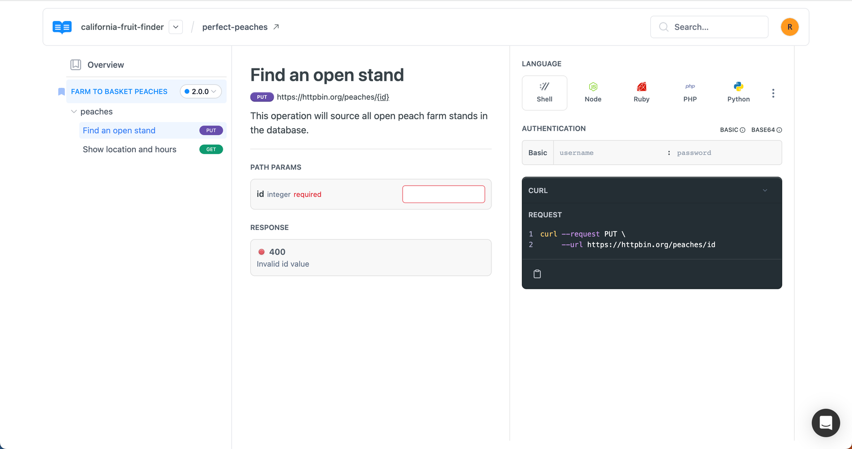 ReadMe Micro auto-generates an API reference in a snap, including code samples that you can copy & paste.