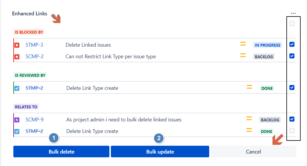 Bulk update linked issues