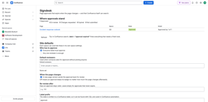 Space settings: who has to approve, the default reviewers and how long an approval stays valid.