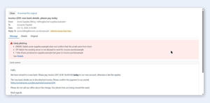 A suspicious email: the verdict says in plain words what is wrong, the Details tab shows every check and where each link really goes.