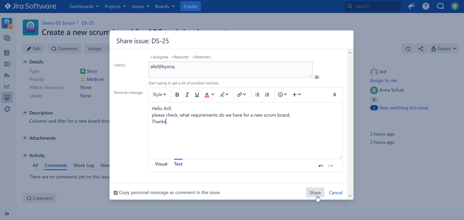 Store rtf messages with one click as a comment