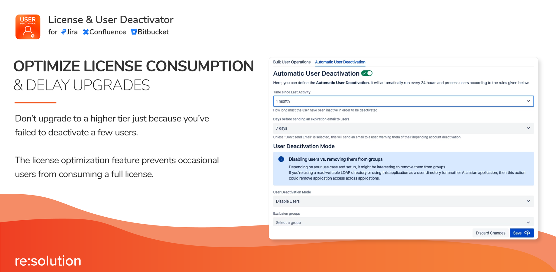 User Deactivator automatically deactivates or removes users from groups and sends a summary report with the results via email. 
Manual user filtering & bulk operations: de-/ reactivation, add or remove users from groups
