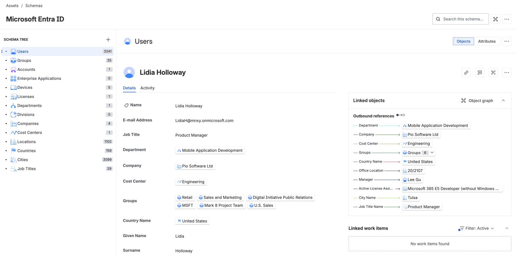 User data is replicated from Microsoft Entra ID with the selected details. Title, manager, office location, department, and more...