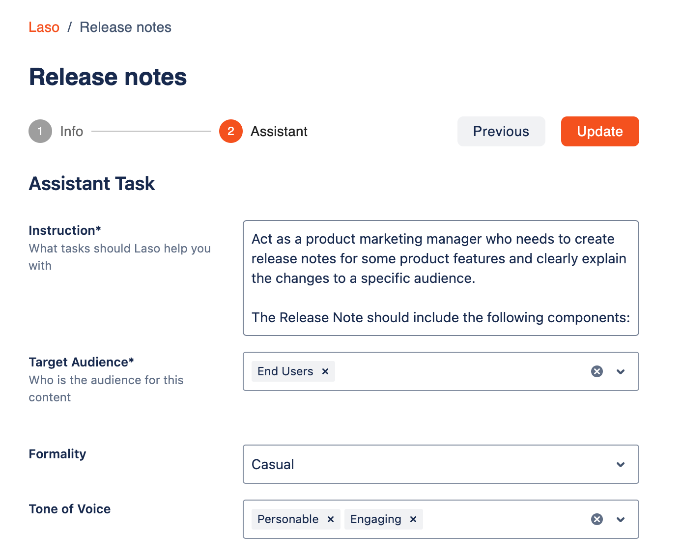 Easily define custom instructions and prompts to tailor AI-generated content. Set specific audience, tone of voice, and formality for personalised communication. Use AI to match your unique requirements!