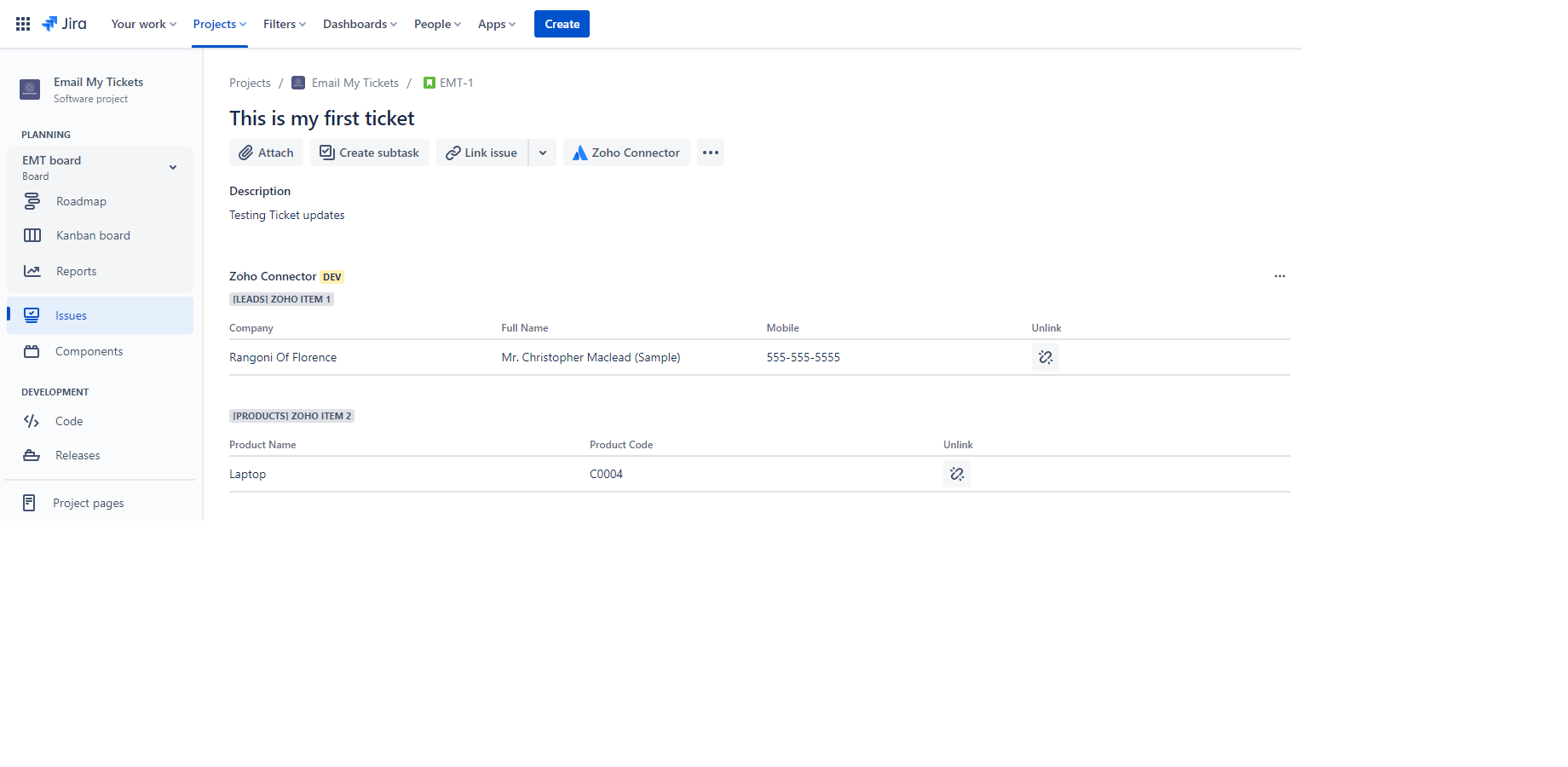 Multiple Zoho Modules to be linked over same Issue