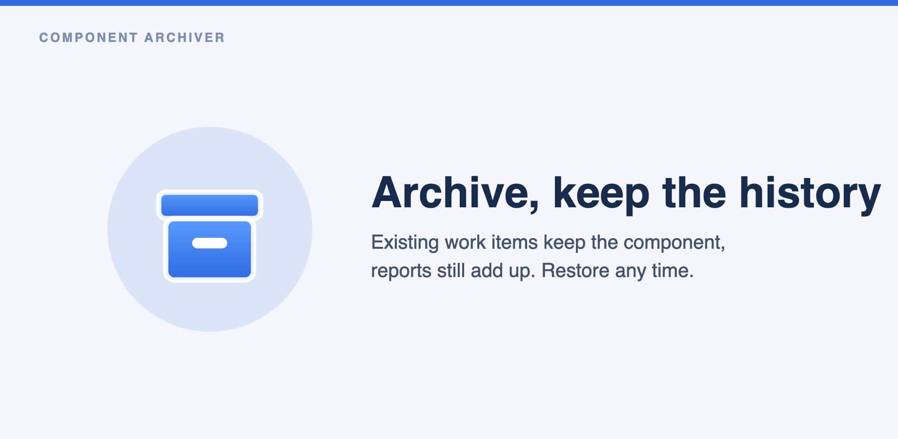 The project page lists every component with total and open work items and the date it was last used.