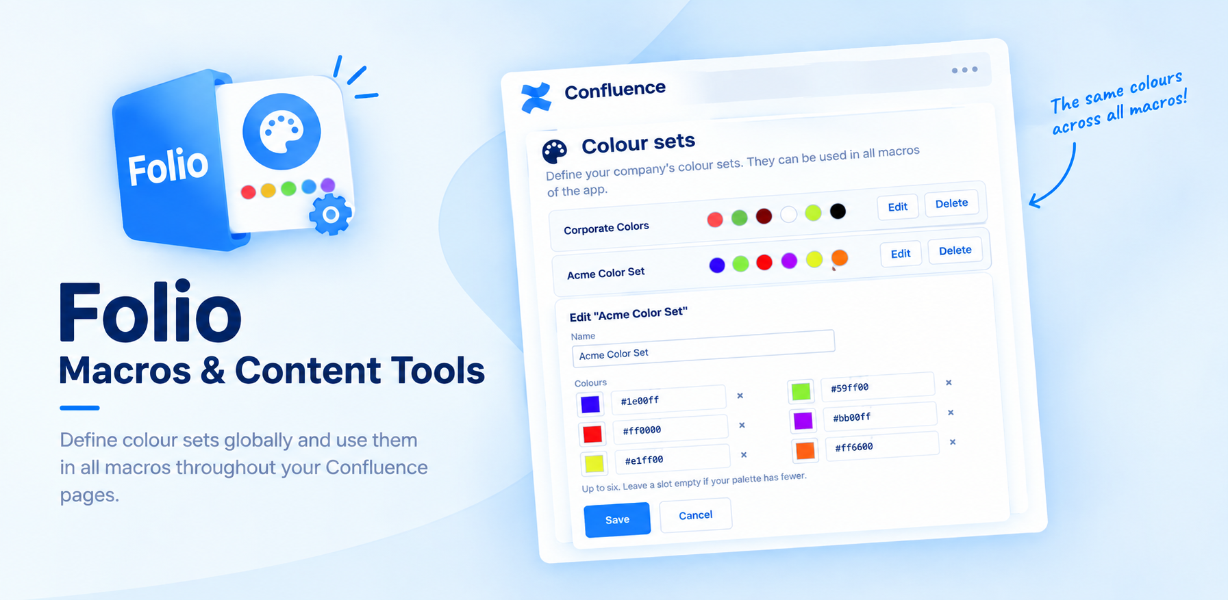 Global color sets available in the administration