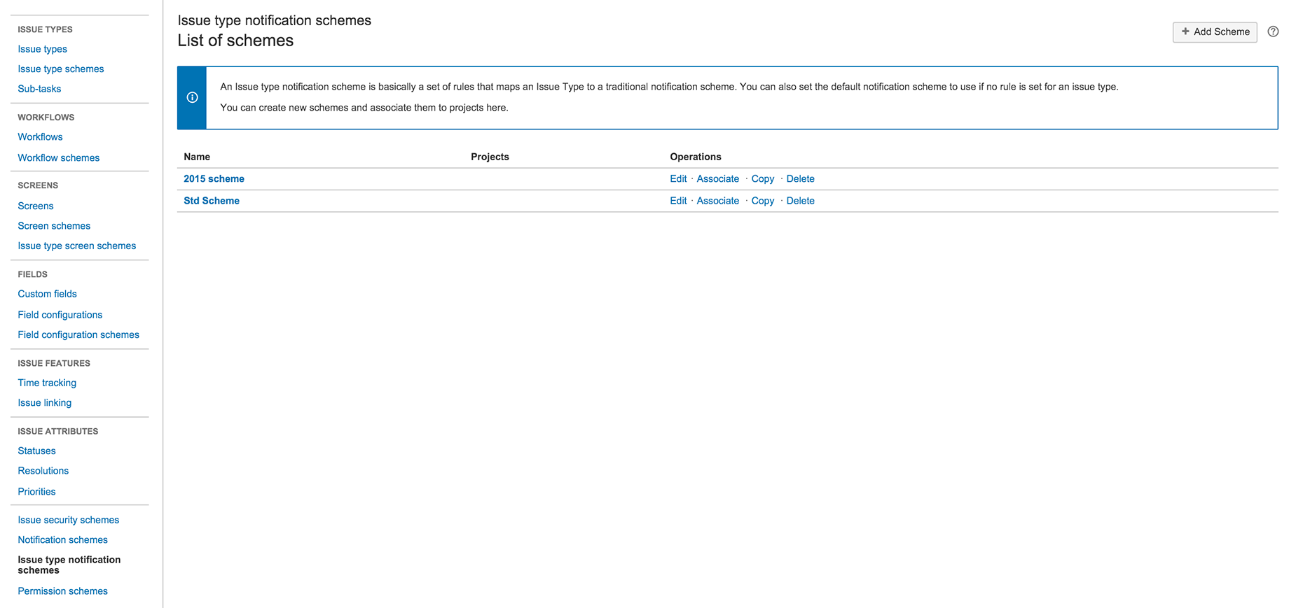 With a nice overview of schemes, you can edit, associate, copy and delete schemes.