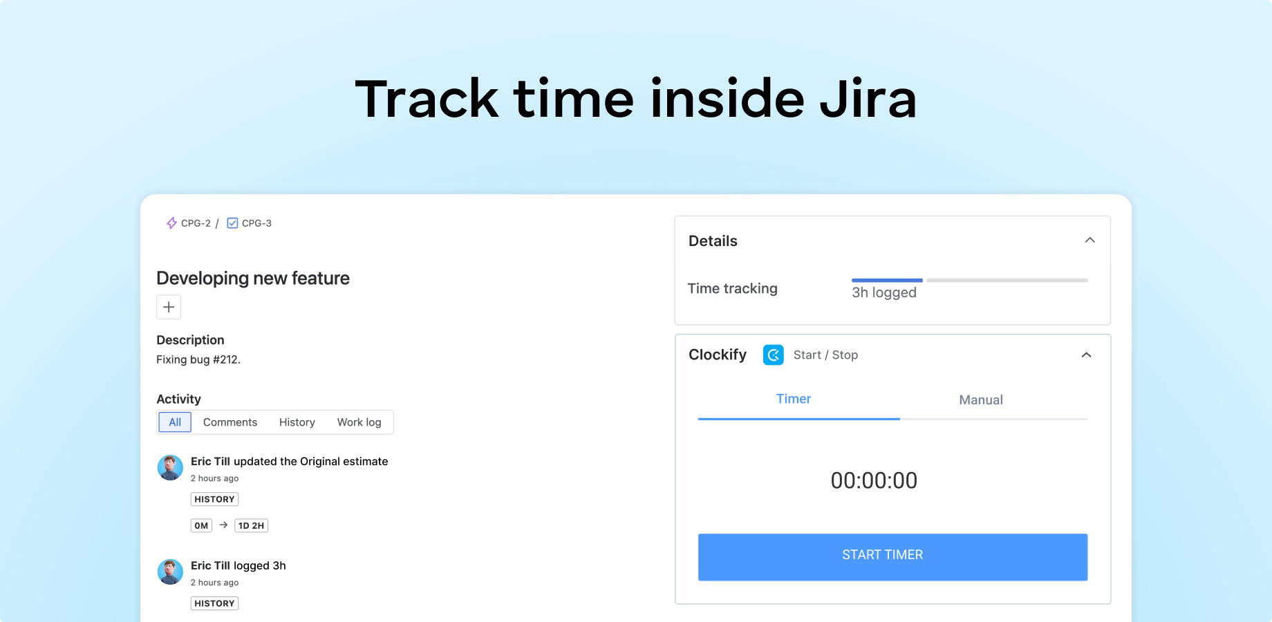Time tracker and timer inside Jira