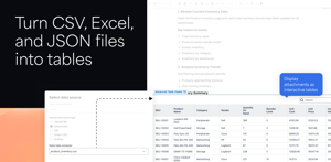 Turn CSV, Excel, and JSON files into interactive Confluence tables. Display attachments, imports, or live data with powerful filtering, sorting, grouping, and calculations—no manual formatting required.