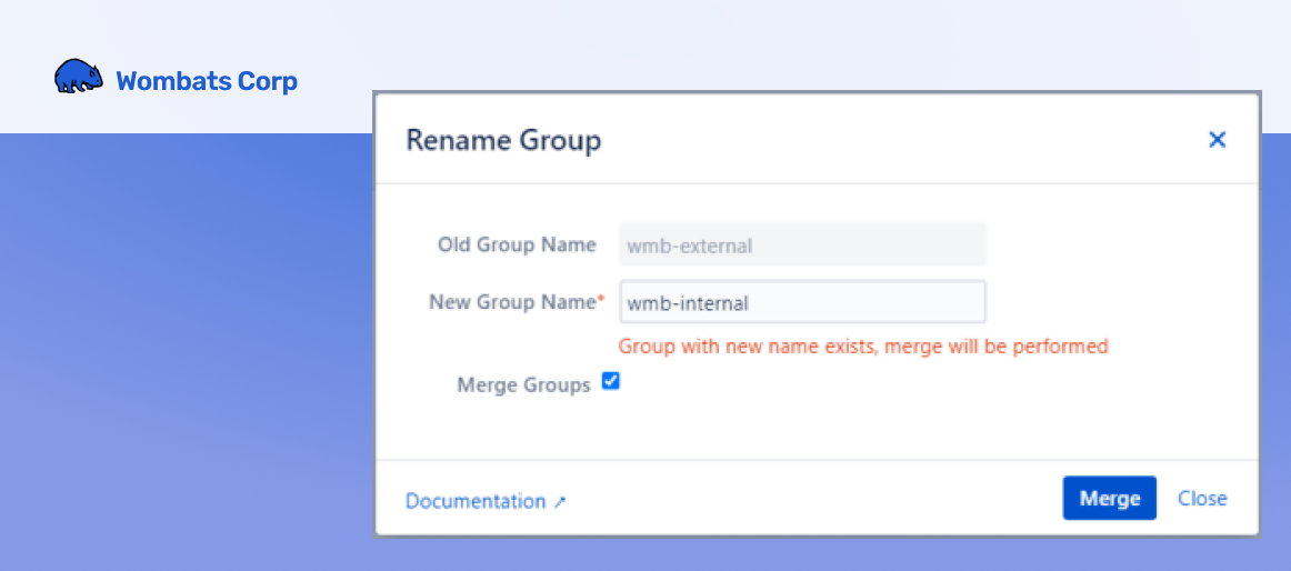 Merging "team-a" into "team-b" consolidates users and settings automatically