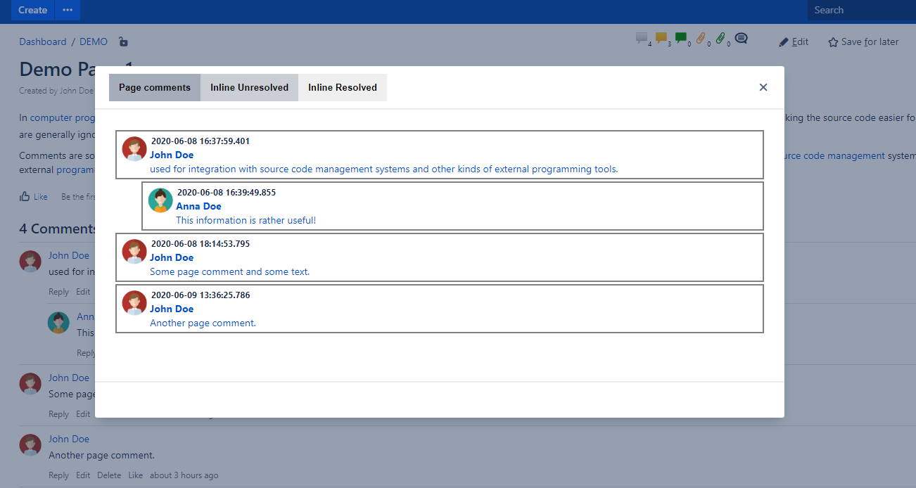 Open comments dialog menu with one click