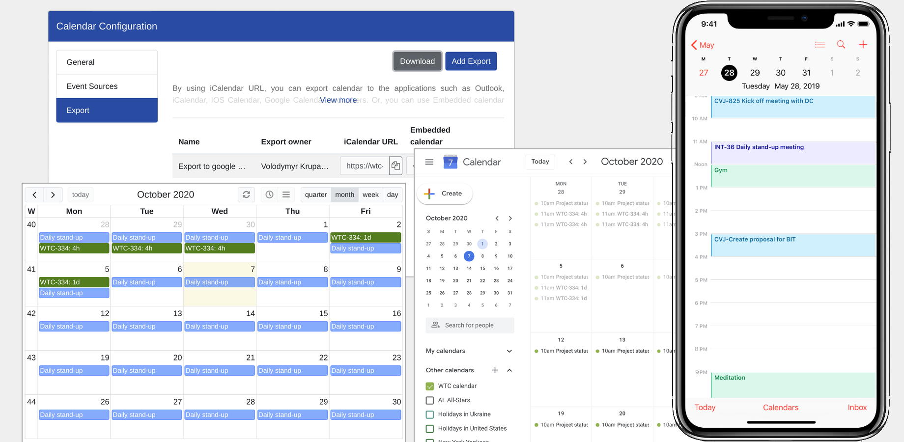 Use iCalendar format to be able to see your Jira calendars in Google Calendar, Outlook, Apple Calendar and other applications on your mobile devices.