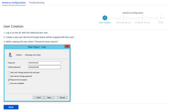 User Creation: Login to Domain Controller and create a new user by selecting Password never expires option.
