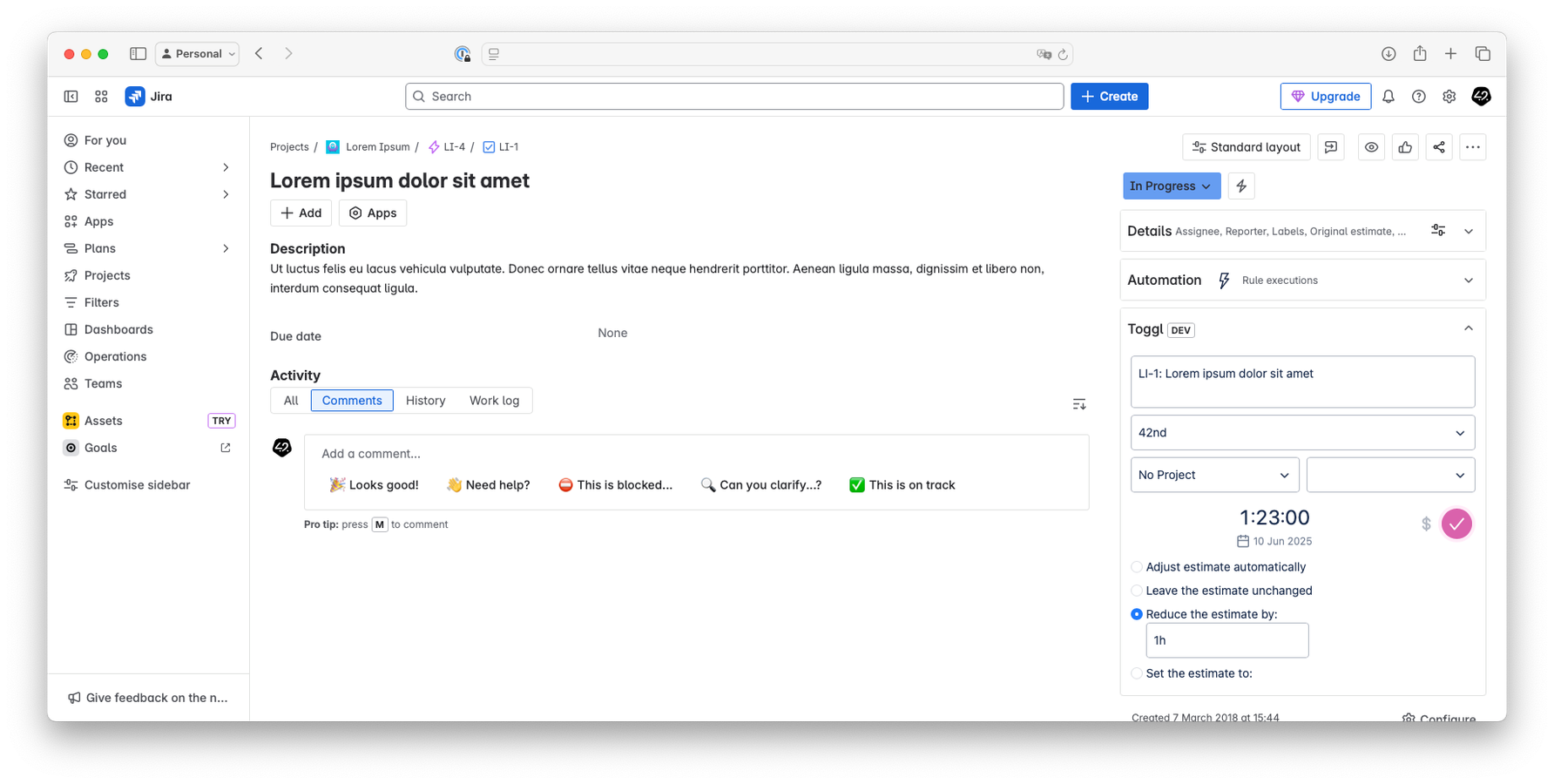 Use the controls you already know form the native JIRA time tracking tools.