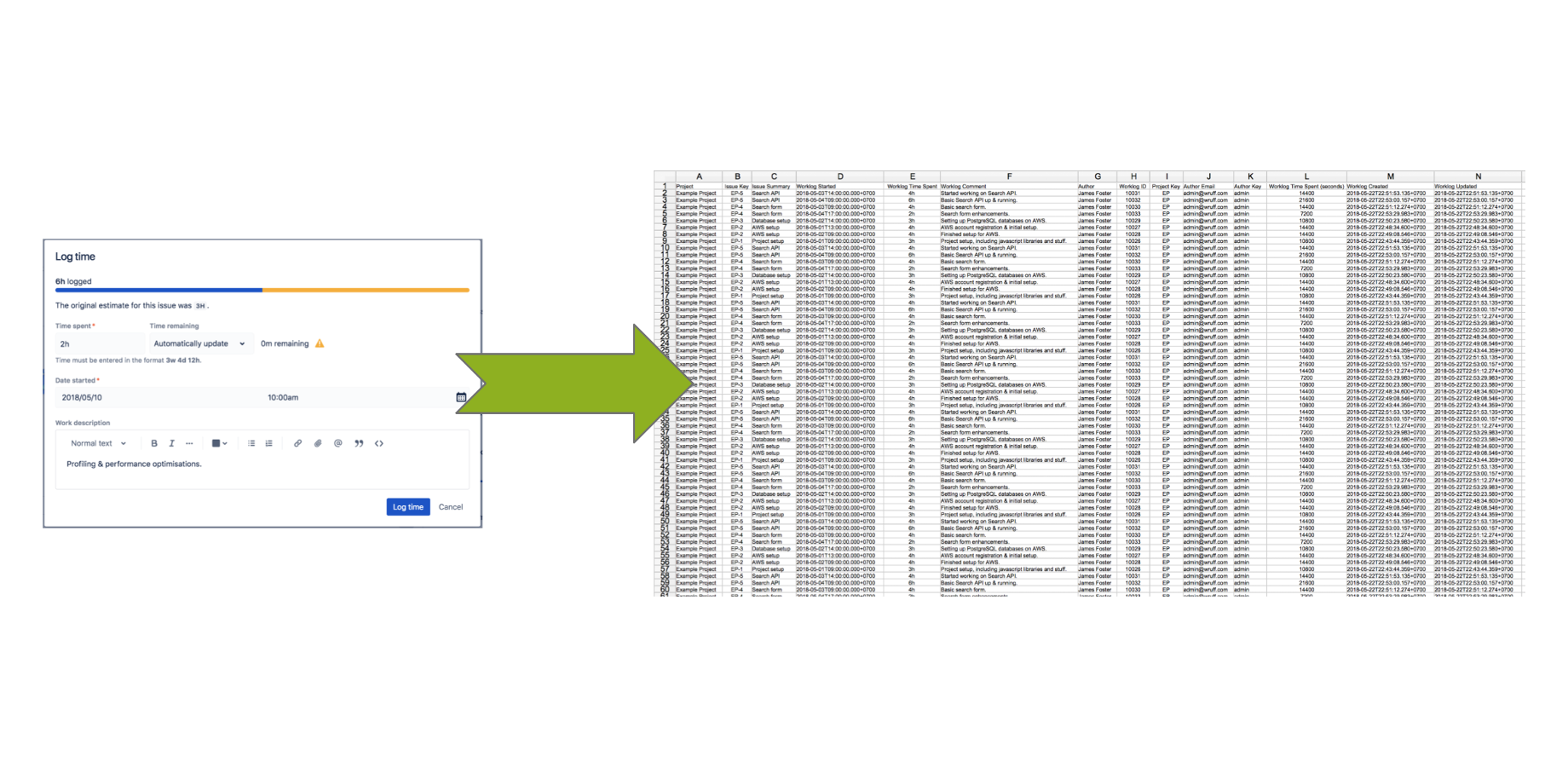 Export logged time as spreadsheets