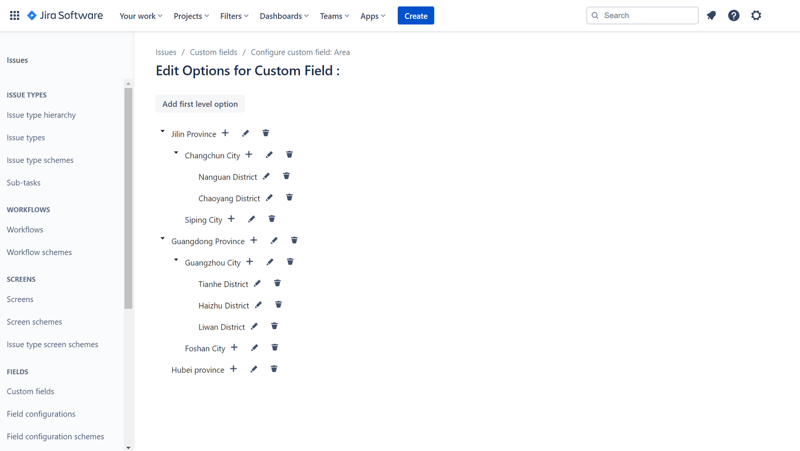 Field context screen