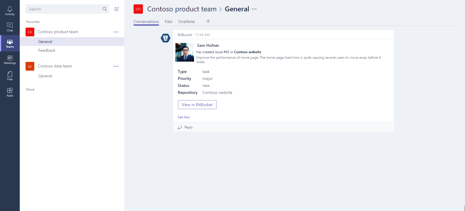 View BitBucket updates in Microsoft Teams